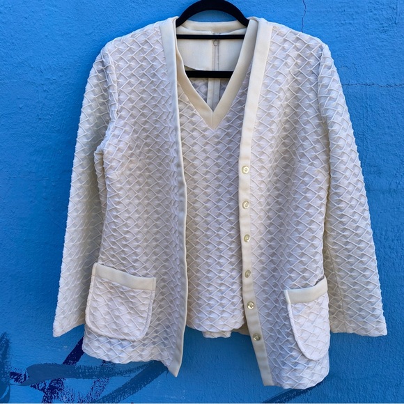 Vintage 50s 60s Cream blazer and sleeveless top set, size - Picture 1 of 10